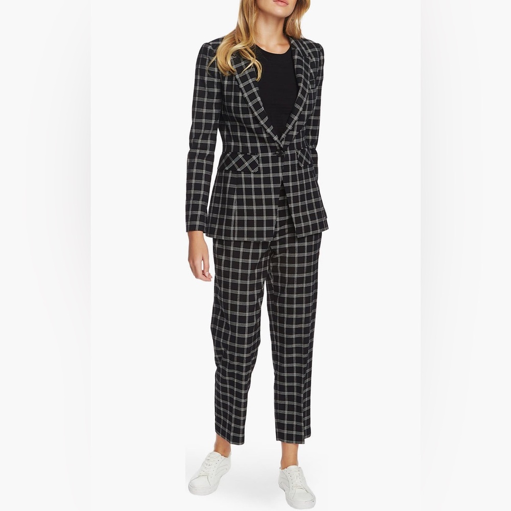 1.STATE Windowpane Plaid Blazer and Ankle Pants